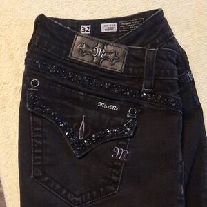 Miss Me Charcoal Skinny Jeans with Black Sequins